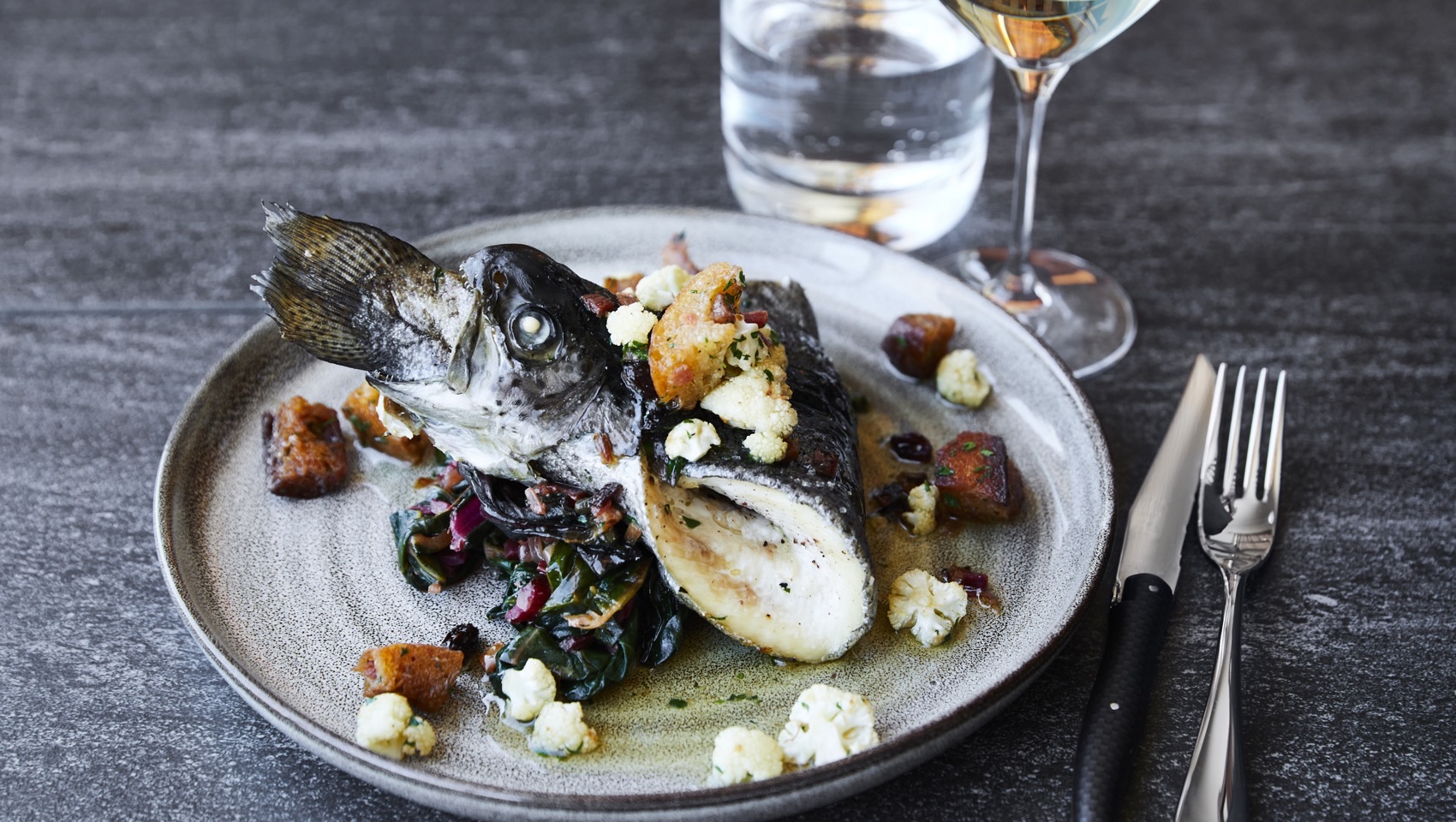 whole fish entree plated at Fielding's