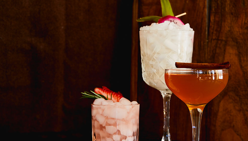 trio of colorful cocktails