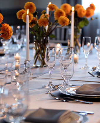 event space table set with flowers